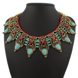Ancient silver fashion vintage nature turquoise collar bohemian trendy simple punk style necklace for women fine jewelry