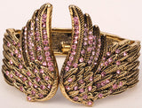 Angel wings feather bracelet women biker jewelry antique gold & silver plated W/ crystal