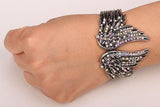 Angel wings feather bracelet women biker jewelry antique gold & silver plated W/ crystal