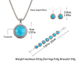 Anniversary Gift Fashion jewelry sets Vintage Silver Plated Chain Necklace Bracelets Turquoise drop earrings jewelry
