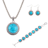 Anniversary Gift Fashion jewelry sets Vintage Silver Plated Chain Necklace Bracelets Turquoise drop earrings jewelry