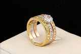 Anti Allergy 3 Rounds CZ Diamond Paved Engagement Rings Sets Rose Gold Plated Crystal Wedding Jewelry For Women Anel