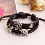 Antique Alloy Gothic Skull Studded Charm Bracelets Black Leather Braided Multilayer Cuff Bangle & Bracelet For Women Men Jewelry