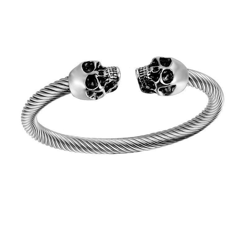Vintage Silver Punk Skull Stainless Steel Bracelet Mens &Women Gothic Jewelry Open Bangle Fashion Jewelry Gifts