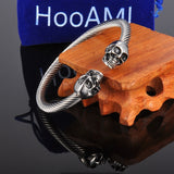 Antique Silver Punk Skull Stainless Steel Bracelet Mens &Women Gothic Jewelry Open Bangle Fashion Jewelry Gifts 