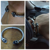 Antique Silver Punk Skull Stainless Steel Bracelet Mens &Women Gothic Jewelry Open Bangle Fashion Jewelry Gifts