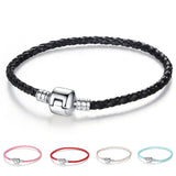 Unique Silver Plated Clasp Genuine Leather Bracelet Fit Women Men Original Charm Bracelet Necklace DIY Jewelry 