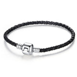 Unique Silver Plated Clasp Genuine Leather Bracelet Fit Women Men Original Charm Bracelet Necklace DIY Jewelry 