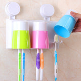 Automatic Toothpaste Dispenser Squeezer 6 Toothbrush Holder with 3 Cups Storage Organizer Wall-mounted Stand Family Bathroom Set