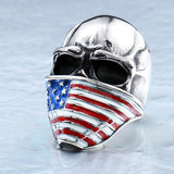 American Flag Stainless Steel Skull Ring for Man Personality Biker Jewelry