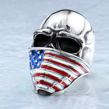 American Flag Stainless Steel Skull Ring for Man Personality Biker Jewelry