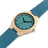 Bamboo Watch F20 Blue Causal Watch Soft Leather Bamboo Wooden Quartz Watches For Men Women Best Gifts With Gift Box