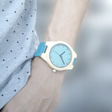 Bamboo Watch F20 Blue Causal Watch Soft Leather Bamboo Wooden Quartz Watches For Men Women Best Gifts With Gift Box
