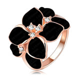 Exaggerated Design Silver Color Rings Austrian Crystal SWA Element Black Flower Ring For Women