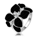 Exaggerated Design Silver Color Rings Austrian Crystal SWA Element Black Flower Ring For Women