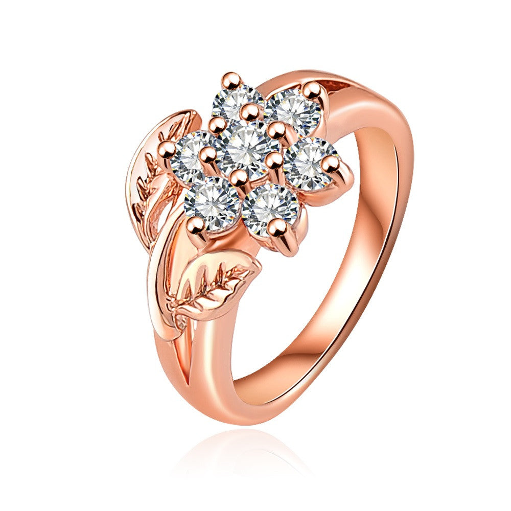 Fabulous Plant Ring Rose Gold Plated Engagement Ring Zircon Trendy Rings