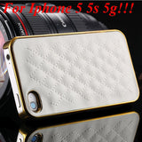 Luxury Gold PU Leather Case for iPhone 5 5S 5G / 4 4S 4G Sheep Grid Pattern Lattice Back Skin Cover For Phone