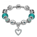 Best LOVE Gift Silver Plated Heart Charm bracelet for Women Murano Glass Beads Jewelry Original Bracelets Cuff Bracelet