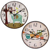 Best Deal New European Style Vintage Creative Forest Owl Round Wood Wall Clock Quartz Bracket Clock 1PC