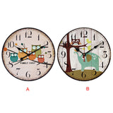 Best Deal New European Style Vintage Creative Forest Owl Round Wood Wall Clock Quartz Bracket Clock 1PC