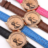 Fashion Ladies Quartz Watch Women Rhinestone Watches Alloy Analog PU Band Kitty Crystal Hour Wristwatches