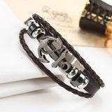 Black/Brown Rock Multilayer Handmade Leather Nautical Anchor Bracelets Men Retro Braided Charm Bracelet Pulseras Mujer