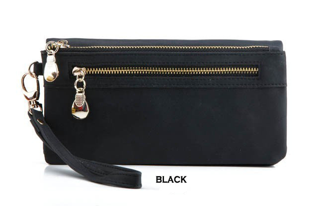Fashion Women Wallets Dull Polish Leather Wallet Double Zipper Day Clutch Purse Wristlet Portefeuille Handbags