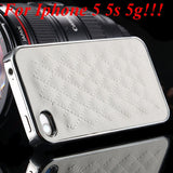 Luxury Gold PU Leather Case for iPhone 5 5S 5G / 4 4S 4G Sheep Grid Pattern Lattice Back Skin Cover For Phone