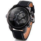 Oulm Men Watch with Double Movt Numbers and Strips Hours Marks Leather Band Quartz men sports Watch Military watches