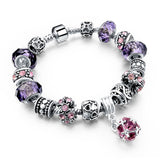 Blue Crystal Charm Bracelets & Bangles for Women With Murano Beads Bracelet Femme Love 925 Silver Sapphire Jewelry