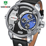 WEIDE New Oversized Men's Quartz Leather Strap Sports Military Watches Luxury Brand Quartz Watch 3ATM Water Resistant