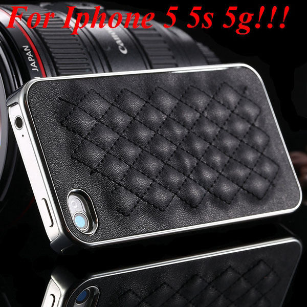 Luxury Gold PU Leather Case for iPhone 5 5S 5G / 4 4S 4G Sheep Grid Pattern Lattice Back Skin Cover For Phone