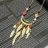 Bohemia Leaves Tassel Long Necklace For Women 2016 New Jewelry Matt gold Chain Bead Simple Necklaces & Pendants Collier 