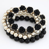 Bohemian Fashion Candy Color Pearl Rose Flower Multilayer Beads Stretch Charm Bracelet & Bangle For Women pulseras mujer