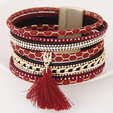 Boho Fashion Multilayer Rhinestone Leather Tassel Bracelets & Bangles Magnetic jewelry for women men pulseira feminina gift