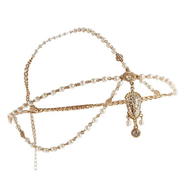 Women's Simulated Pearl Tassel Bohemian Head Chain Jewelry Forehead Dance Headpiece Hair Jewelry Band Chains Hair Accessory