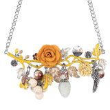 Bonsny Statement Bird Flower Choker Necklace Enamel Alloy Collar Pendant Fashion New Jewelry For Women Charm Accessories