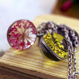 Boutique Real Dried Flower Sea Lavender Glass Ball Double Sided Pendant Chain Necklace FOR WOMEN 50cm