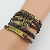 Bracelets Vintage Owl Bird Anchor wing infinity bracelet Multicolor woven leather bracelet & Bangle