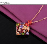 Fashion High Quality Luxury Wedding Jewelry 18K Golden Plated Necklaces & Pendants Inlay Colorful Zircon Crystal