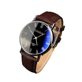 Brand New Brown Luxury Men Watch Fashion Faux Leather Mens Roman Numerals Quartz Analog Watch Casual Male Business Watches