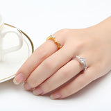 New Luxury 18K Gold Plated Finger Set Ring for Women Ladies with Cubic Zircon Crystal Jewelry Birthday Gift