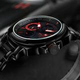 Brand New NAVIFORCE Chronograph 24 Hours Black Red Dial Stainless Steel Band Men Outdoor Sport Watch Men Watch