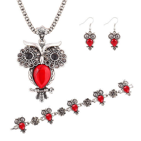 New Brand Design New hot Fashion Elegant Anniversary Gift jewelry sets Turquoise owl earrings Pendant Necklace bracelet set