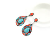 Brincos Charming Ethnic Tibetan Silver Oval Rimous Turquoise Crystal Drop Dangle Earrings Christmas Gift for Women