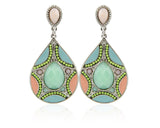 Brincos Charming Ethnic Tibetan Silver Oval Rimous Turquoise Crystal Drop Dangle Earrings Christmas Gift for Women