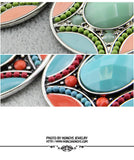 Brincos Charming Ethnic Tibetan Silver Oval Rimous Turquoise Crystal Drop Dangle Earrings Christmas Gift for Women