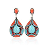 Brincos Charming Ethnic Tibetan Silver Oval Rimous Turquoise Crystal Drop Dangle Earrings Christmas Gift for Women