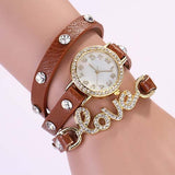 New Arrivals women vintage leather strap watches,set auger LOVE rivet bracelet women dress watches,women wristwatches