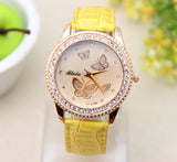 Fashion PU leather Watch Butterfly Women Rhinestone Watch Women Dress Watch
